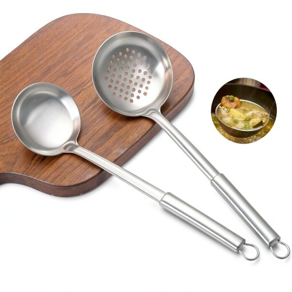 Soup Ladle and Slotted Spoon Pleafind Stainless Steel Gray 2-Piece Set-6