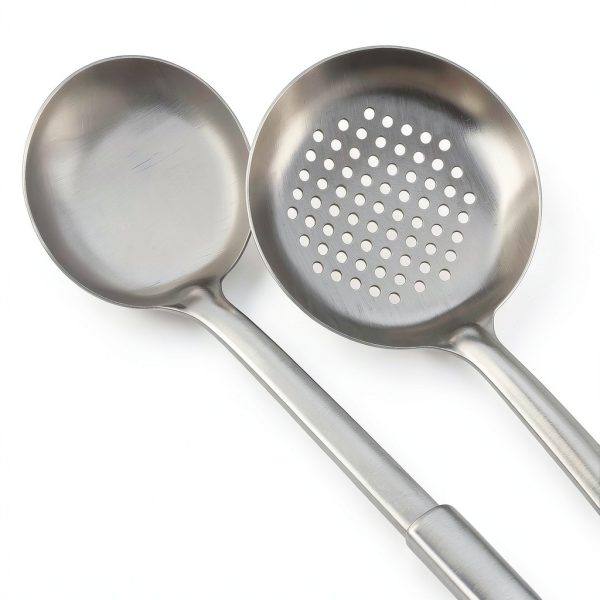 Soup Ladle and Slotted Spoon Pleafind Stainless Steel Gray 2-Piece Set-3