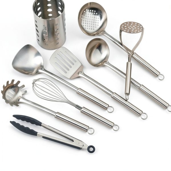 Stainless Steel Kitchen Utensil Set Pleafind 9-Piece Sliver-3