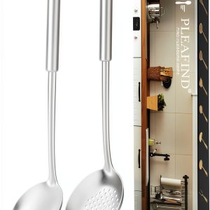 Soup Ladle and Slotted Spoon Pleafind Stainless Steel Gray 2-Piece Set-0