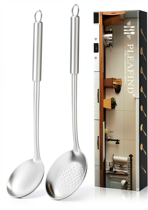 Soup Ladle and Slotted Spoon Pleafind Stainless Steel Gray 2-Piece Set-0