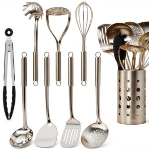 Stainless Steel Kitchen Utensil Set Pleafind 9-Piece Sliver-0