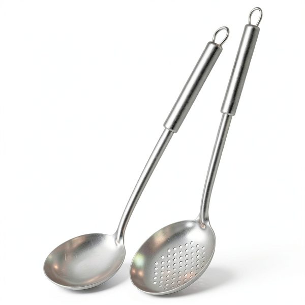 Soup Ladle and Slotted Spoon Pleafind Stainless Steel Gray 2-Piece Set-2