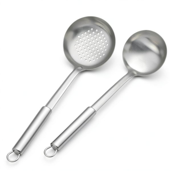 Soup Ladle and Slotted Spoon Pleafind Stainless Steel Gray 2-Piece Set-5