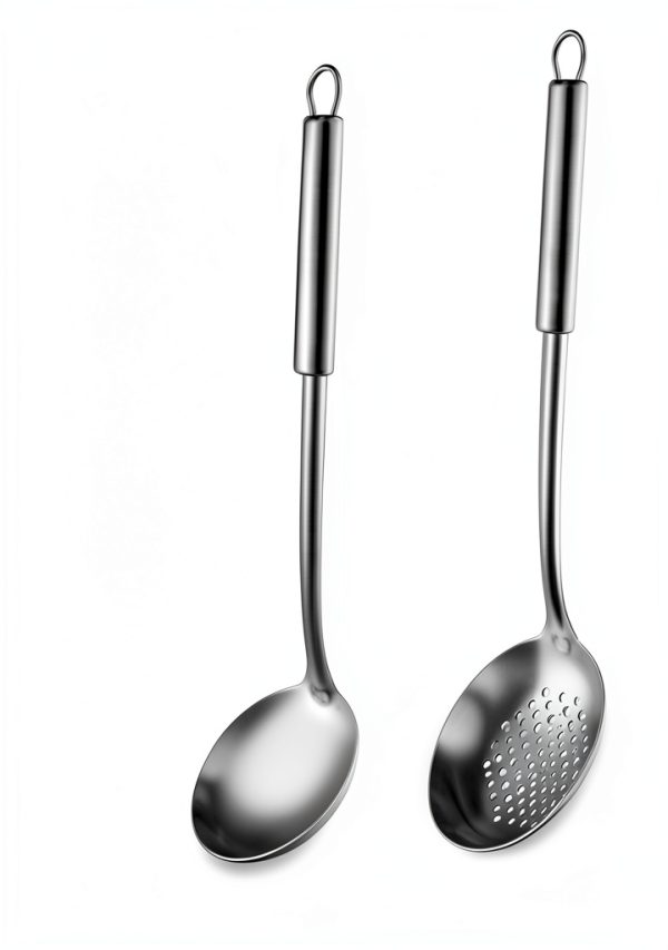 Soup Ladle and Slotted Spoon Pleafind Stainless Steel Gray 2-Piece Set-1
