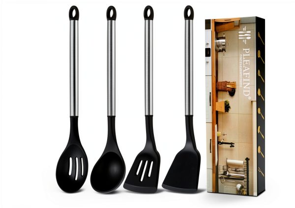 Silicone Cooking Utensil Set 4-Pc by Pleafind Black Kitchenware-0