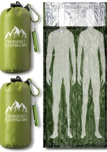 Oudain 2 Pcs XL Emergency Sleeping Bag 94.5" x 49.2" Waterproof Survival Sleeping Bag with Whistle Carabiner Portable Thermal Bivy Sack Emergency Blankets for Camping Hiking Outdoor-0