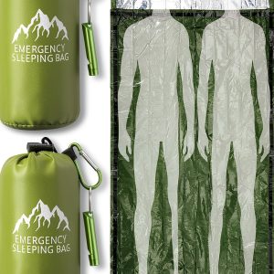 Oudain 2 Pcs XL Emergency Sleeping Bag 94.5" x 49.2" Waterproof Survival Sleeping Bag with Whistle Carabiner Portable Thermal Bivy Sack Emergency Blankets for Camping Hiking Outdoor-0