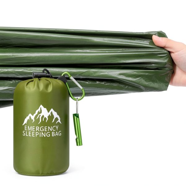 Oudain 2 Pcs XL Emergency Sleeping Bag 94.5" x 49.2" Waterproof Survival Sleeping Bag with Whistle Carabiner Portable Thermal Bivy Sack Emergency Blankets for Camping Hiking Outdoor-3
