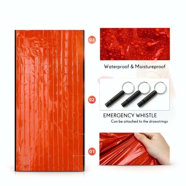 Emergency Sleeping Bag Bivy Set by Qunclay - 6 Pack Orange Waterproof-3