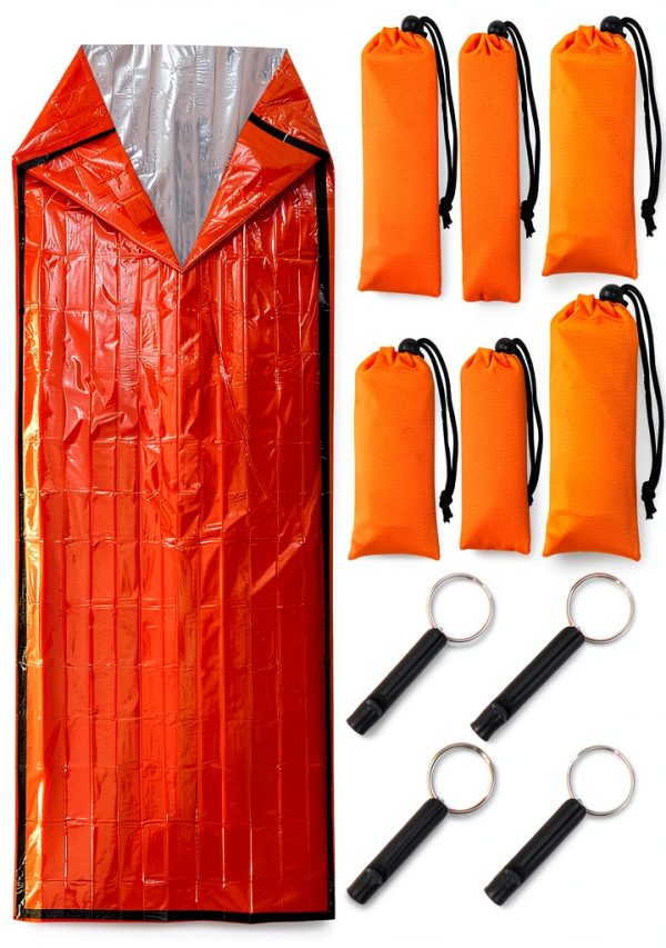 Emergency Sleeping Bag Bivy Set by Qunclay - 6 Pack Orange Waterproof-0