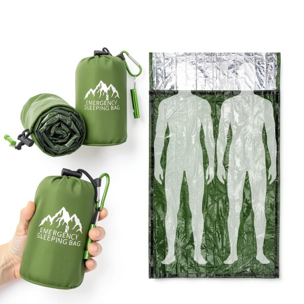 Oudain 2 Pcs XL Emergency Sleeping Bag 94.5" x 49.2" Waterproof Survival Sleeping Bag with Whistle Carabiner Portable Thermal Bivy Sack Emergency Blankets for Camping Hiking Outdoor-1