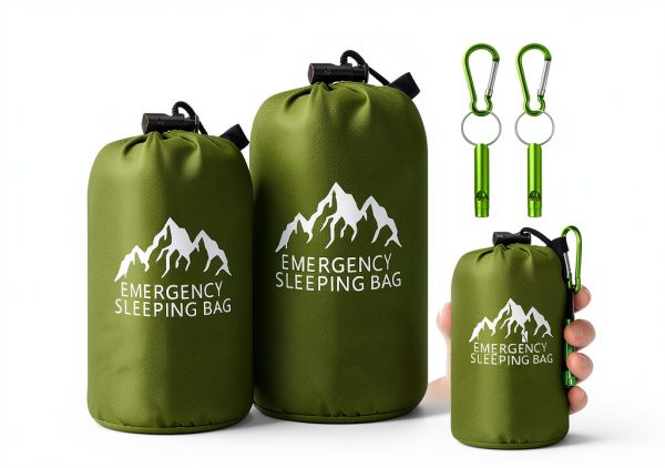 Oudain 2 Pcs XL Emergency Sleeping Bag 94.5" x 49.2" Waterproof Survival Sleeping Bag with Whistle Carabiner Portable Thermal Bivy Sack Emergency Blankets for Camping Hiking Outdoor-2