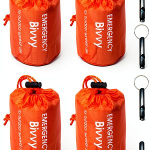 4 Pack Emergency Bag Survival Bivvy Sack with Whistles, Lightweight Portable Emergency Supplies for Outdoor Camping Hiking Keep Warm After Earthquakes, Hurricanes Disasters-0